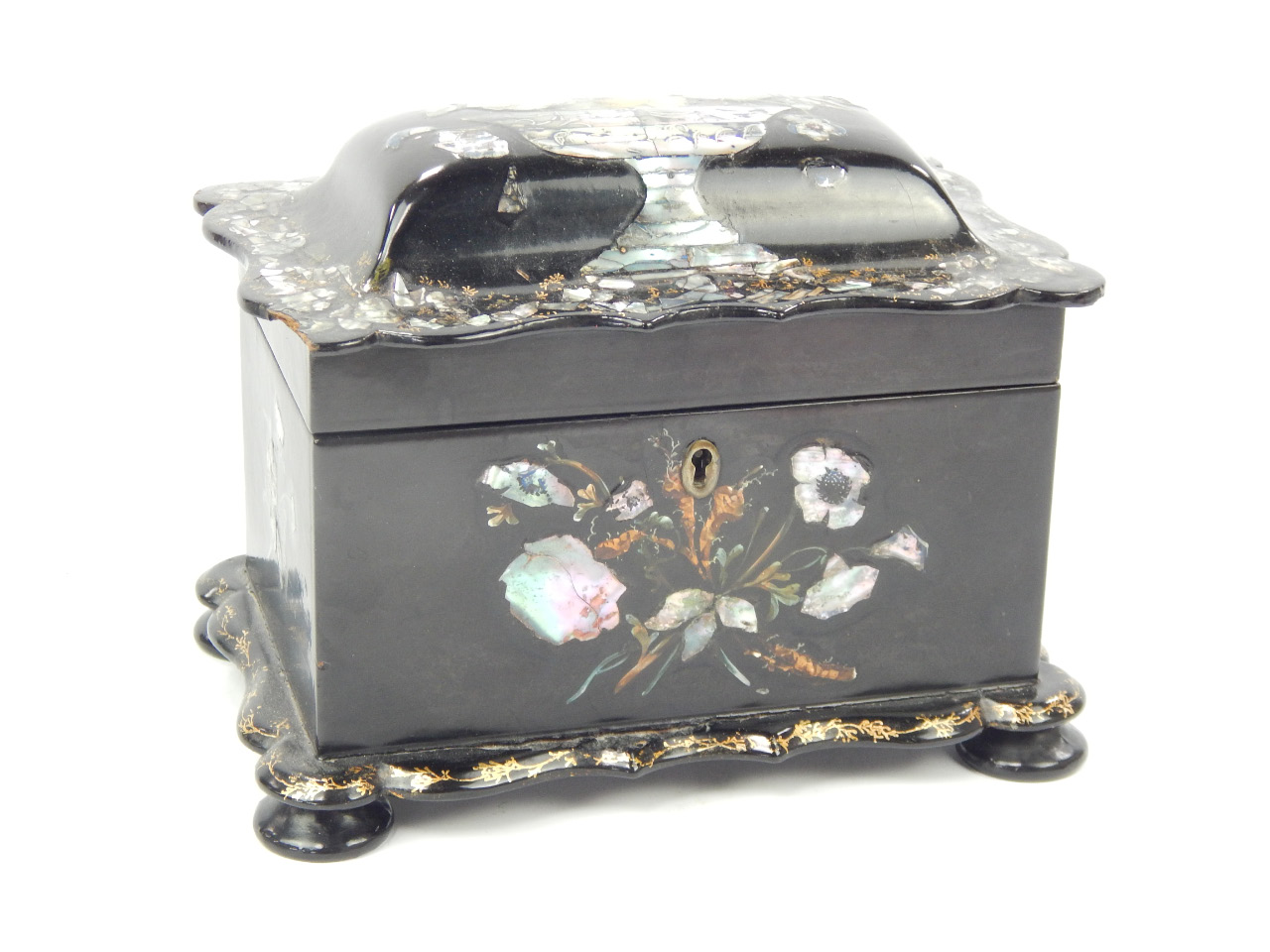 Appraisal: A Victorian papier mache tea caddy inlaid with mother of