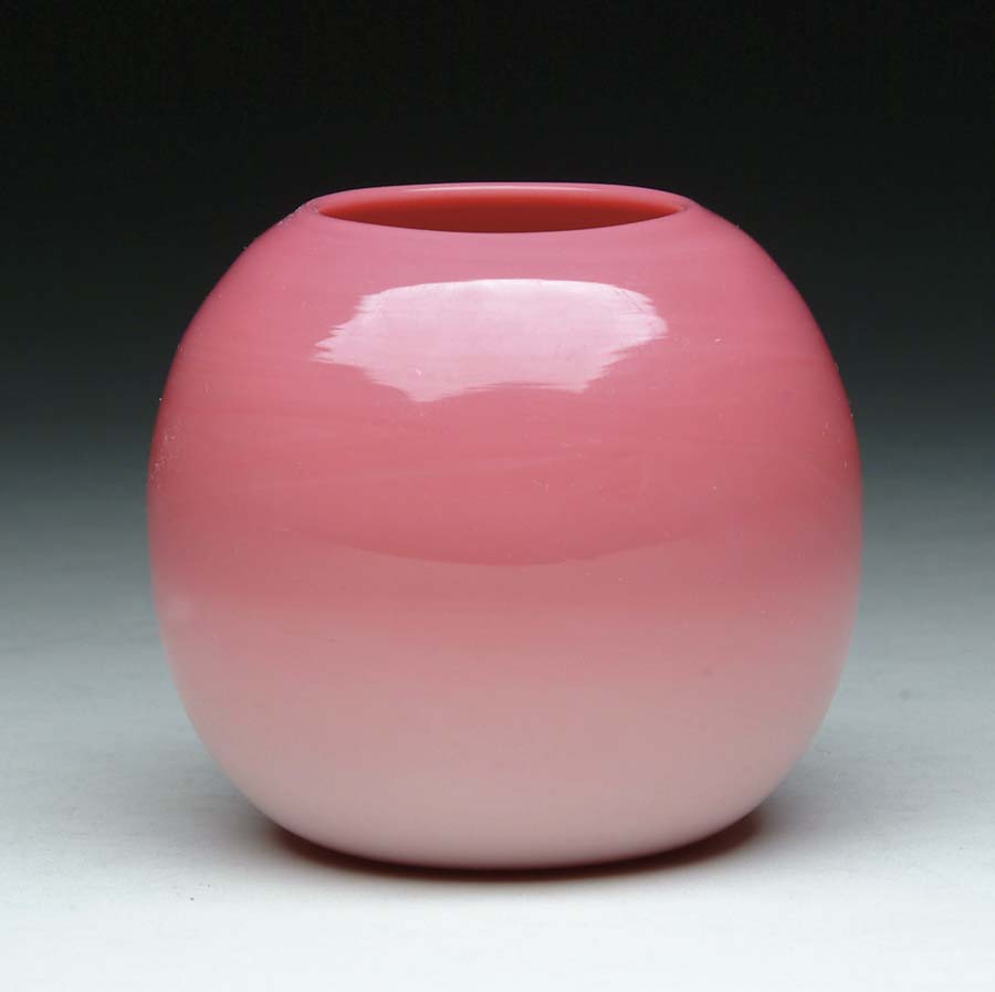 Appraisal: PEACH BLOW ROSEBOWL Peach Blow rosebowl features raspberry pink shading