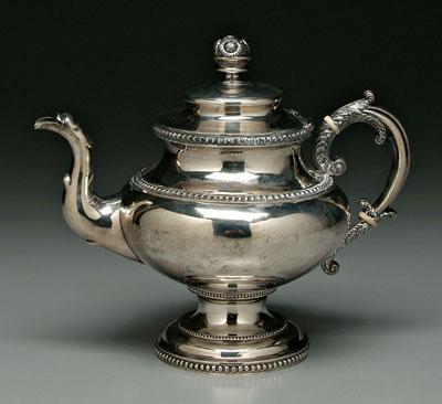 Appraisal: Coin silver teapot round body with conforming base C-scroll handle