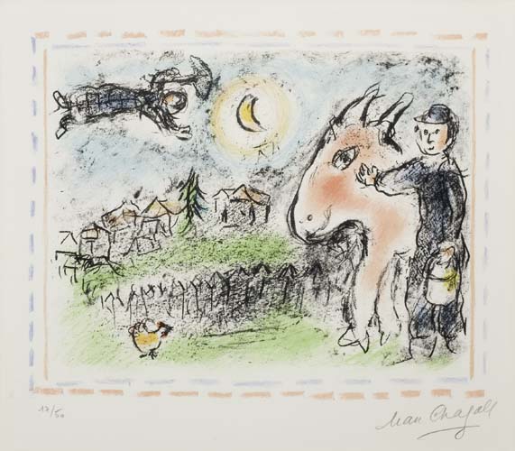 Appraisal: MARC CHAGALL Village l' ne rouge Color lithograph x mm