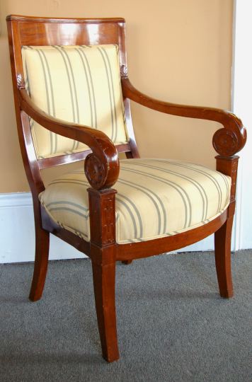 Appraisal: Restauration Mahogany Fauteuil mid- th century the padded backswept back