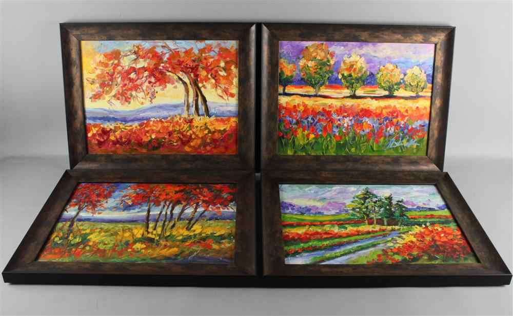 Appraisal: M KRUK RUSSIAN GROUP OF FOUR LANDSCAPE Acrylic on board