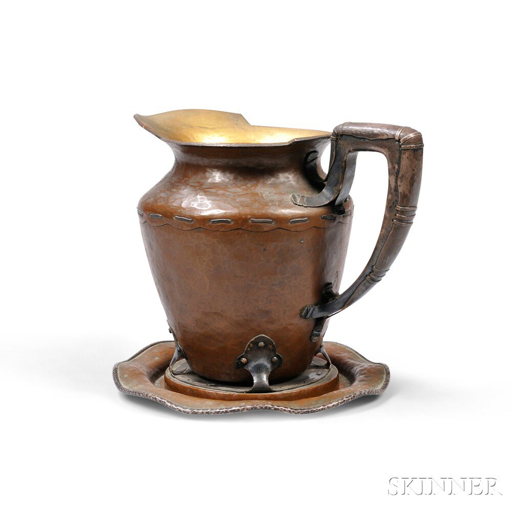 Appraisal: Joseph Heinrich Pitcher and Undertray Copper silver United States late