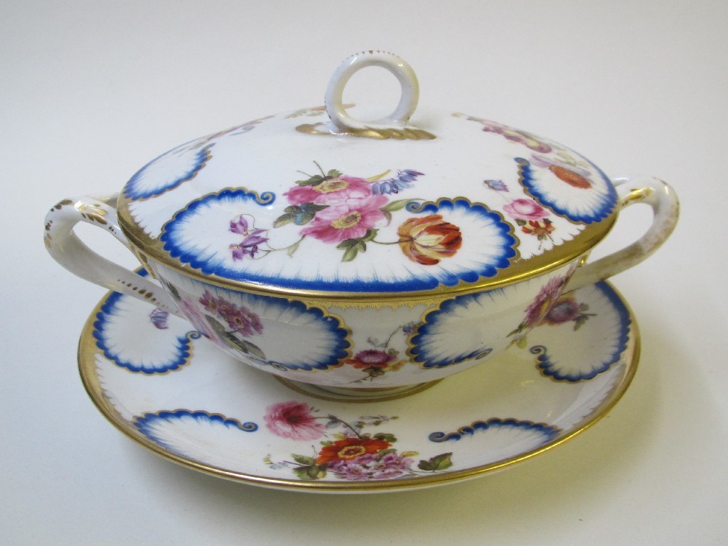 Appraisal: A Derby two-handled bowl cover and saucer in the Sevres