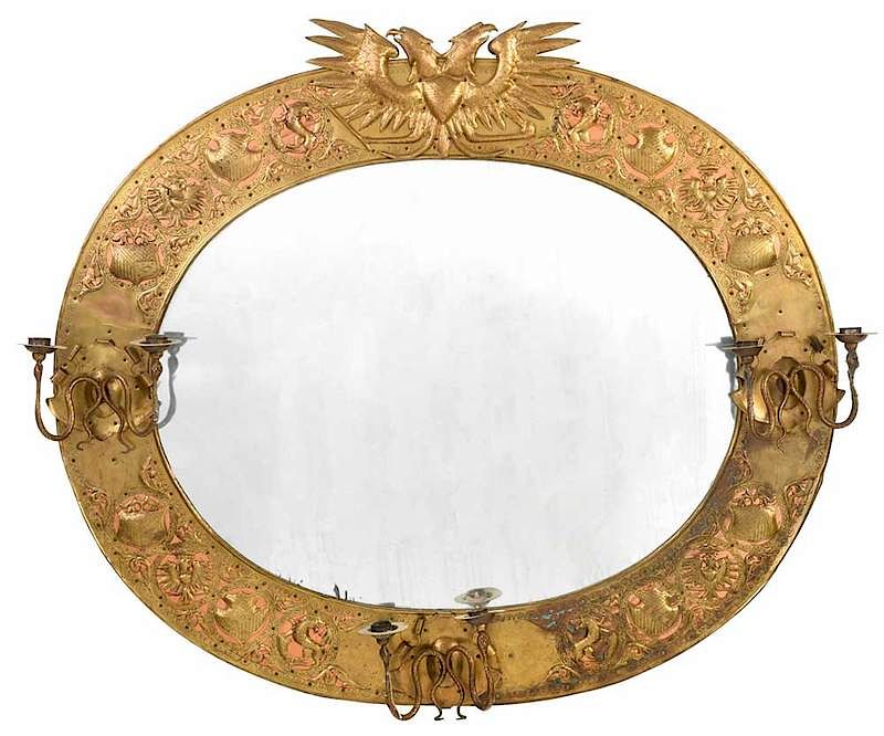 Appraisal: Unusual Pierced Brass Double Eagle Mirror Continental or Baltic States