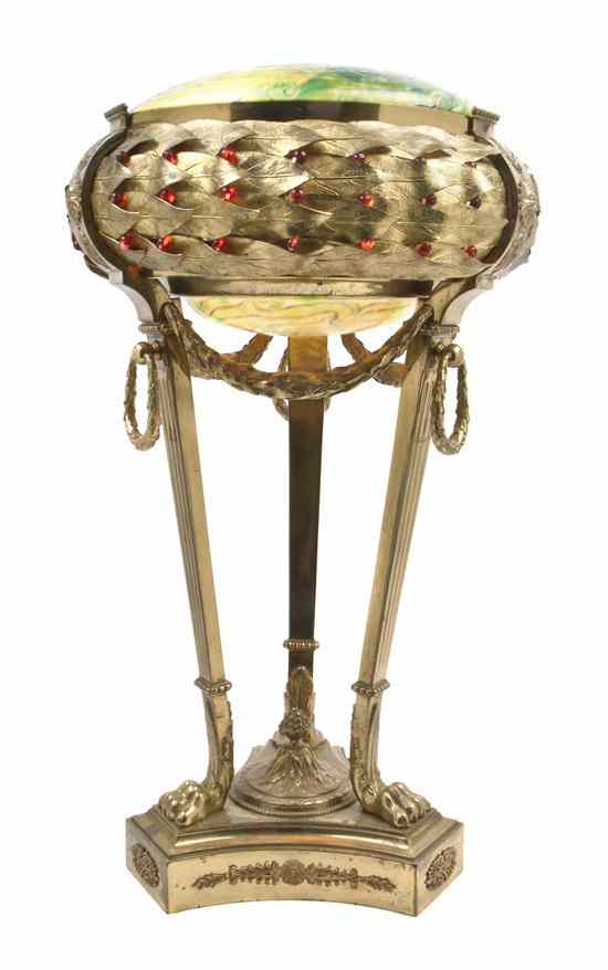 Appraisal: An Austrian Iridescent Glass and Gilt Bronze Table Lamp the