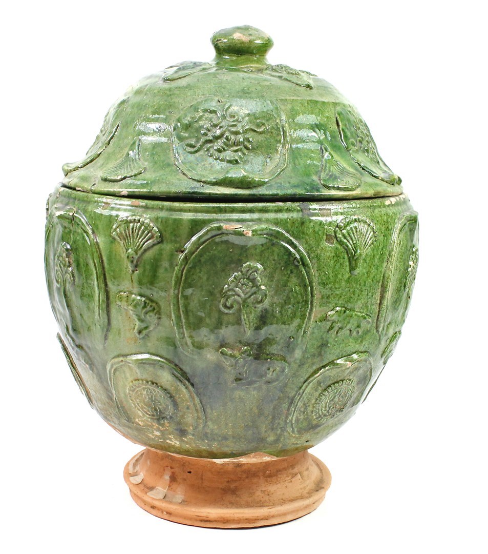 Appraisal: A large Chinese green glazed offering vessel Ming dynasty Yunnan