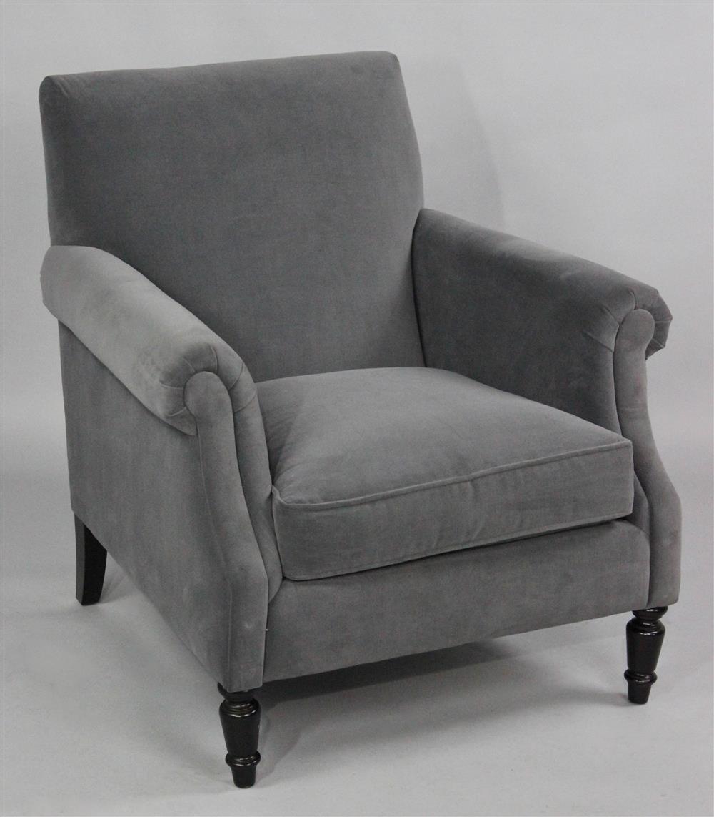 Appraisal: CRATE BARREL CHARCOAL GRAY VELVET CLUB CHAIR a shaped back