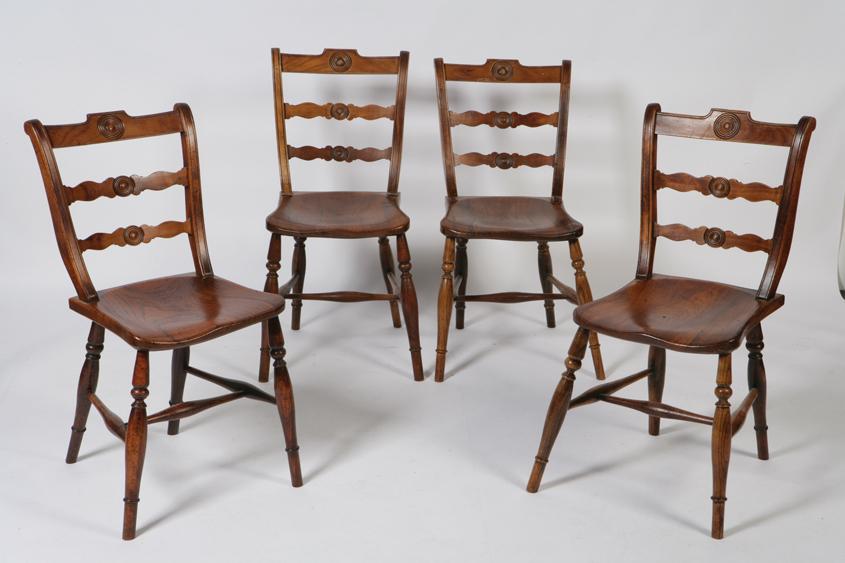 Appraisal: A SET OF FOUR EARLY VICTORIAN FRUITWOOD ELM AND BEECH