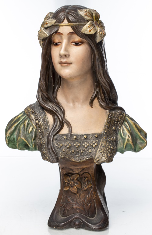 Appraisal: ART NOUVEAU PLASTER BUST OF A MAIDEN Art Nouveau plaster