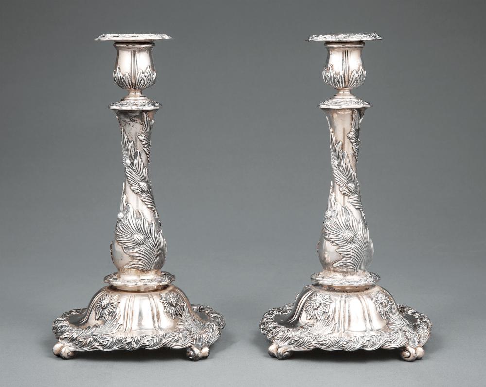 Appraisal: Pair of Tiffany Co Makers Chrysanthemum Pattern Sterling Silver Candlesticks