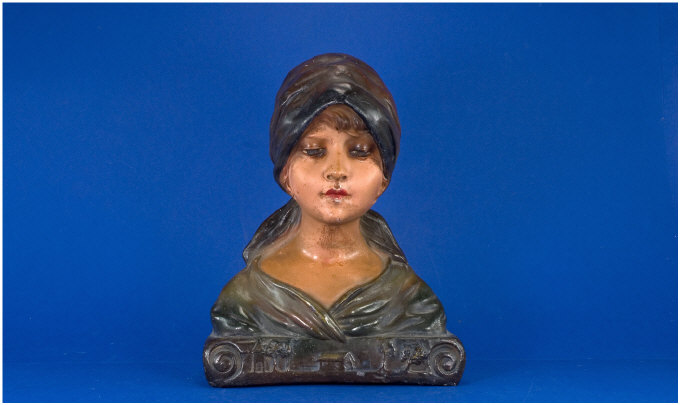 Appraisal: French Chalk Bust Young Girl In The Goldscheider Style The