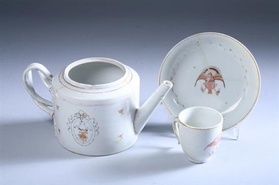 Appraisal: CHINESE EXPORT PORCELAIN TEAPOT AS IS Together with an iron