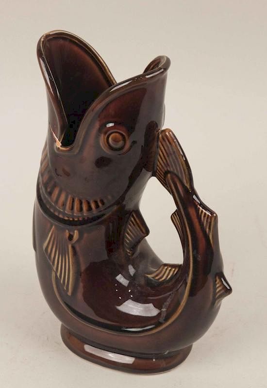 Appraisal: Gurgling Cod Ceramic Pitcher Brown gurgling cod ceramic pitcher Shreve