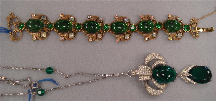 Appraisal: pcs costume jewelry Selro green glass stone bracelet and ornate