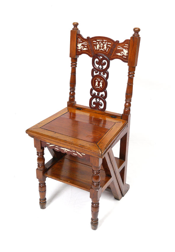 Appraisal: th C CHINESE BONE INLAY LIBRARY LADDER CHAIR Made for