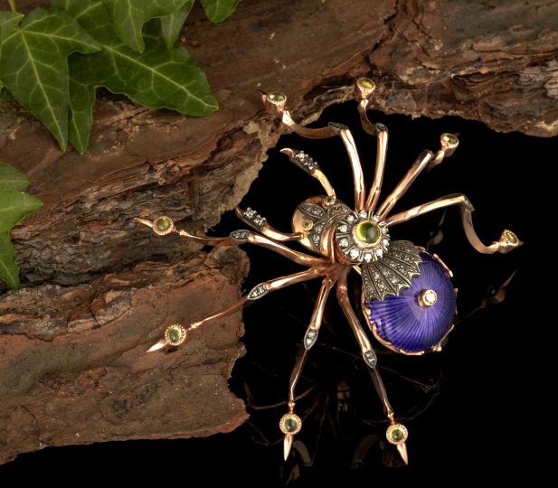 Appraisal: Rare Pre-Revolutionary Russian Fourteen-Karat Gold and Gemstone Spider Brooch the