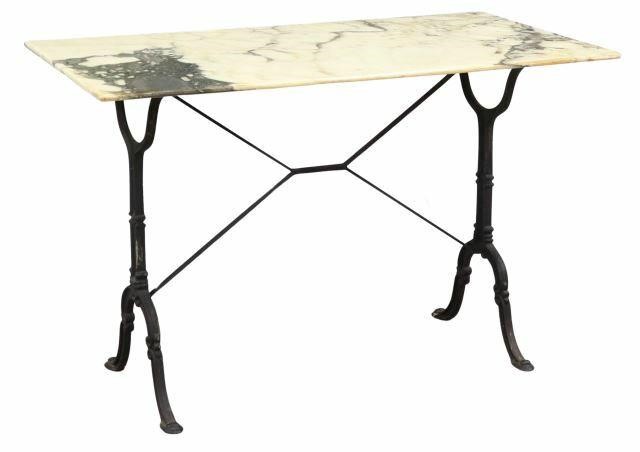 Appraisal: French bistro table th c simulant stone tabletop cast iron