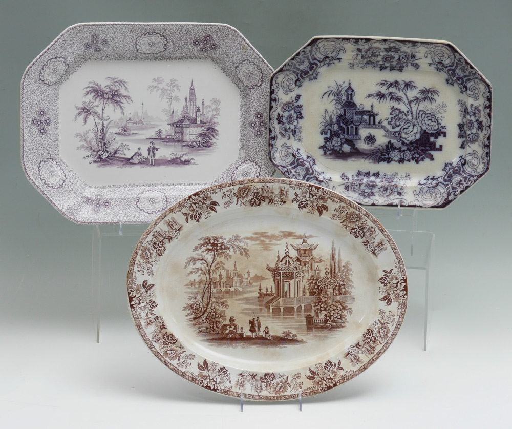 Appraisal: ROMANTIC STAFFORDSHIRE TRANSFERWARE PLATTERS One each of purple Mulberry and