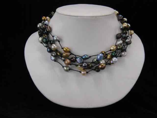 Appraisal: Multi-Color Pearl Necklace six strand net style with large baroque