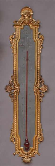 Appraisal: REGENCE-STYLE GILT-BRONZE PASSEMENT'S BAROMETER The engraved gray metal plate within