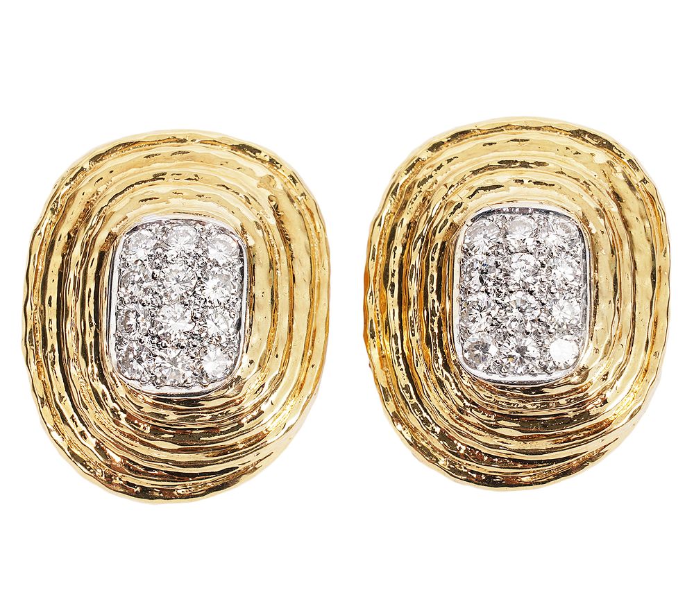 Appraisal: Pr David Webb K YG Platinum Diamond Earrings Pair of