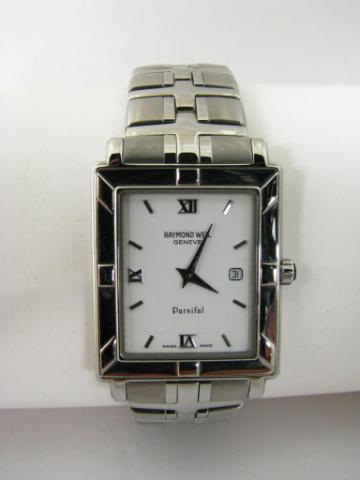 Appraisal: New Rectangular Stainless steel Raymond Weil Parsifal style wrist watch