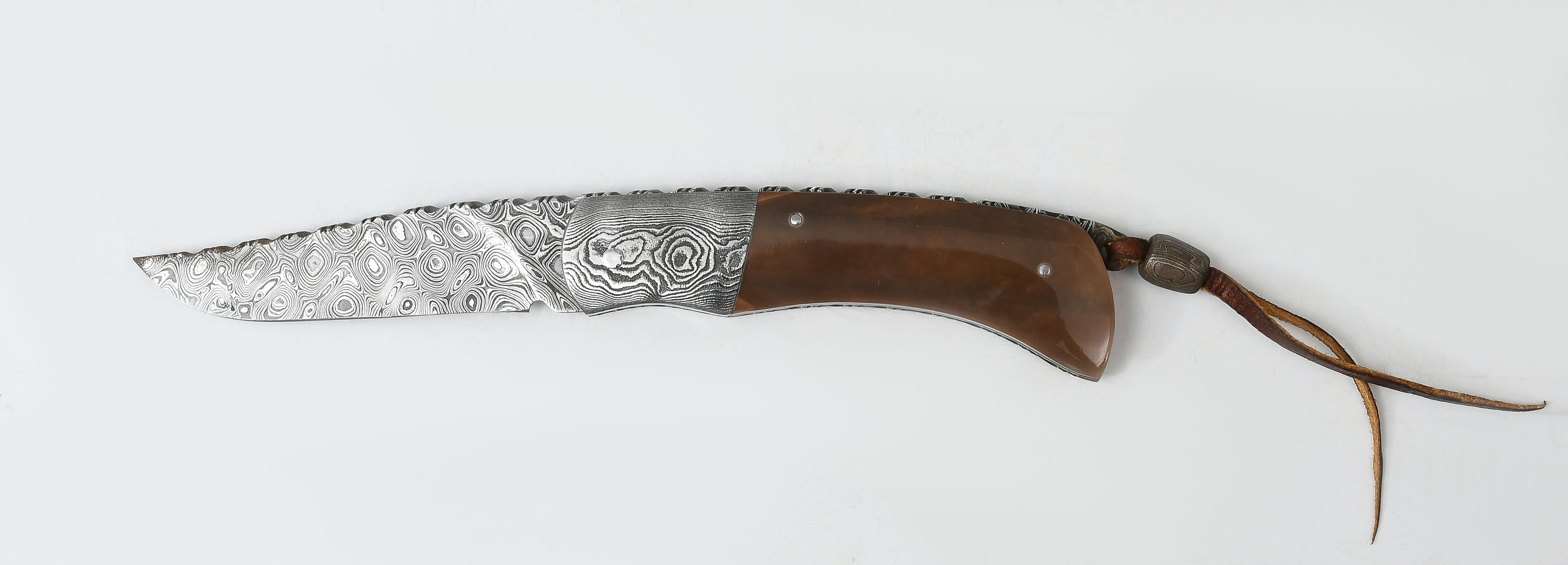 Appraisal: DAMASCUS BLADE FOLDING KNIFE WITH AGATE HANDLE Beautifully made Damascus