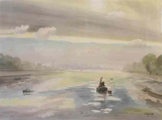 Appraisal: Roland Vivian Pitchforth - watercolour 'Thames at Chelsea' signed x