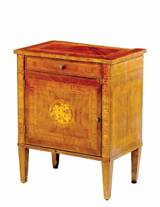 Appraisal: Continental inlaid walnut and mahogany cabinet early th century rectangular