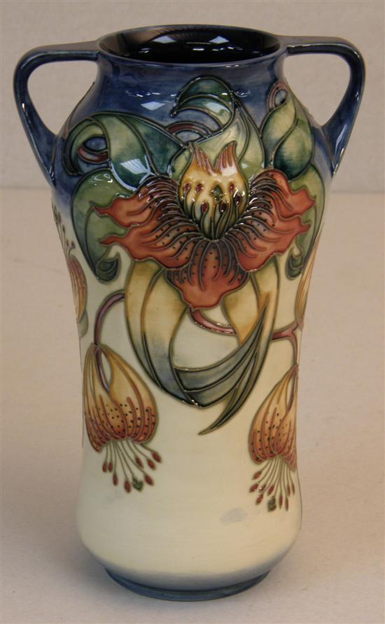 Appraisal: Moorcroft 'Anna Lily' pattern two-handled vase modern of slightly waisted