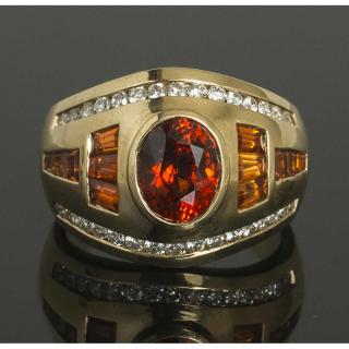 Appraisal: Hessonite Garnet Diamond Gold RIng k yellow gold ring containing