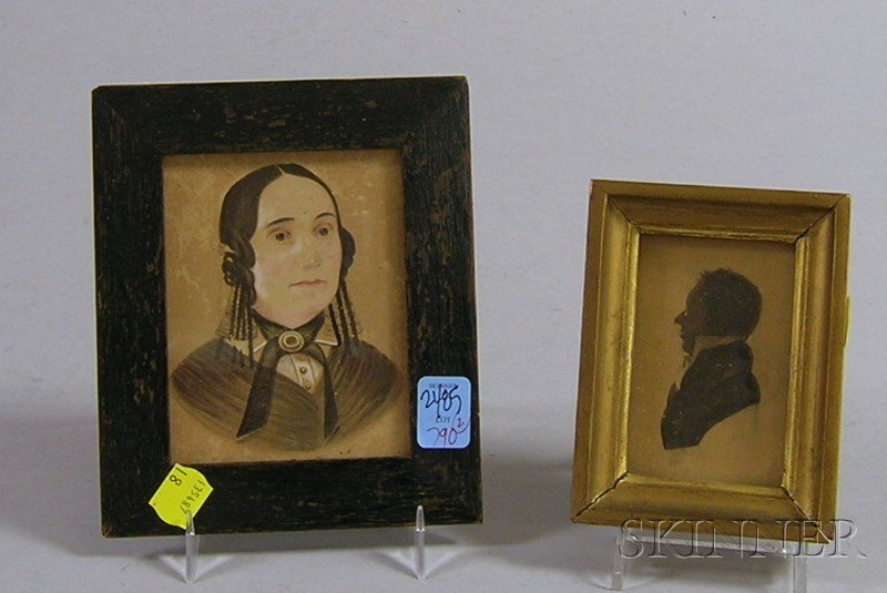 Appraisal: Two Framed th Century Miniature Portraits a watercolor silhouette of