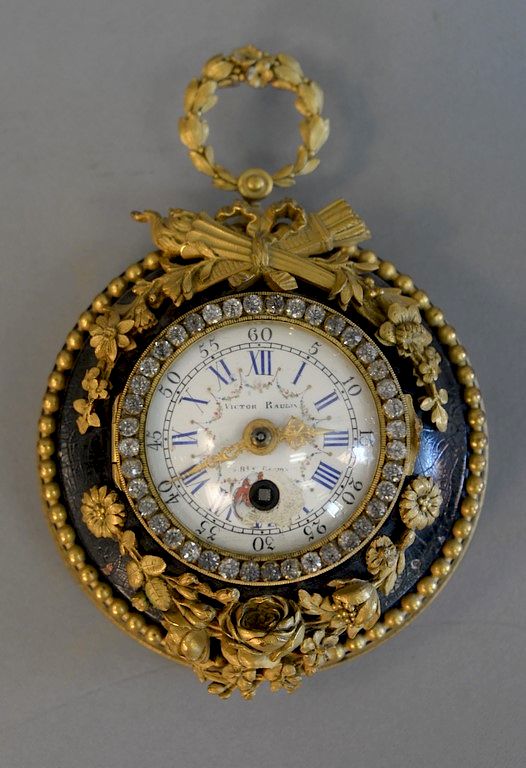 Appraisal: Small Victor Raulin French hanging clock having glass rosettes around