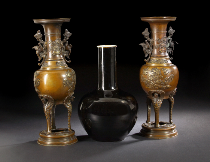 Appraisal: Pair of Japanese Bronze Tripodal Vases th century each of