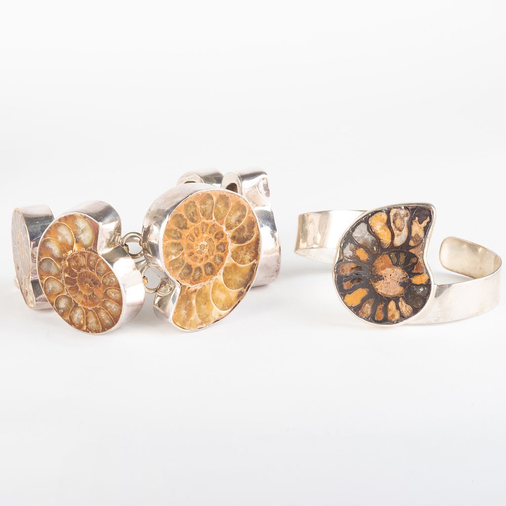 Appraisal: Charles Albert Silver and Ammonite Bracelet and a Silver and