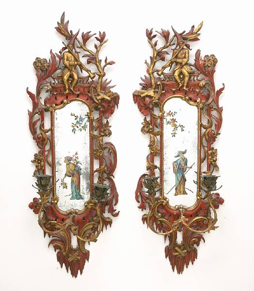 Appraisal: A pair of George III style carved giltwood girandoles early