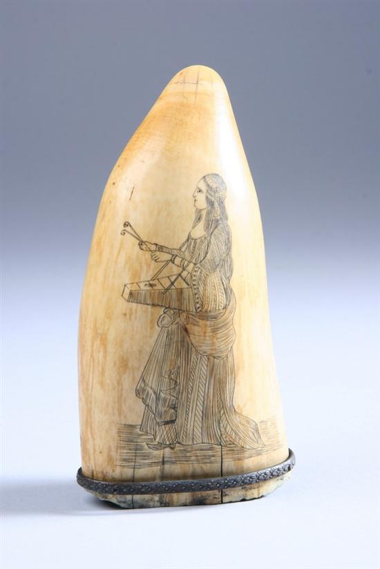 Appraisal: SCRIMSHAW DECORATED WHALE'S TOOTH Victorian nursery scene with young girl