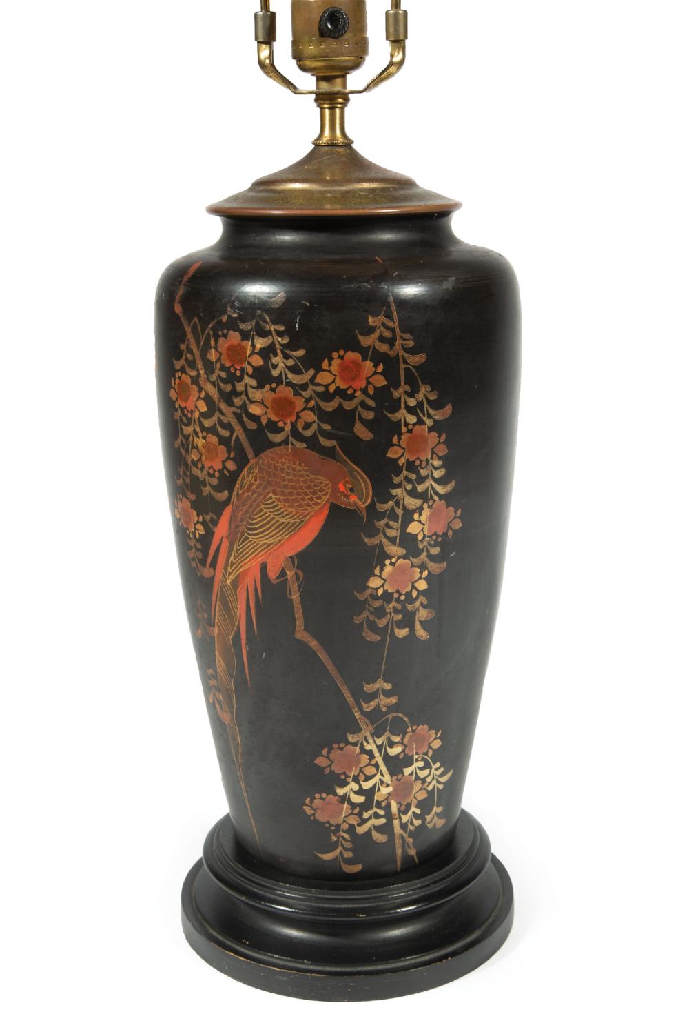 Appraisal: Antique Tole Peinte Vase th c decorated with bird on