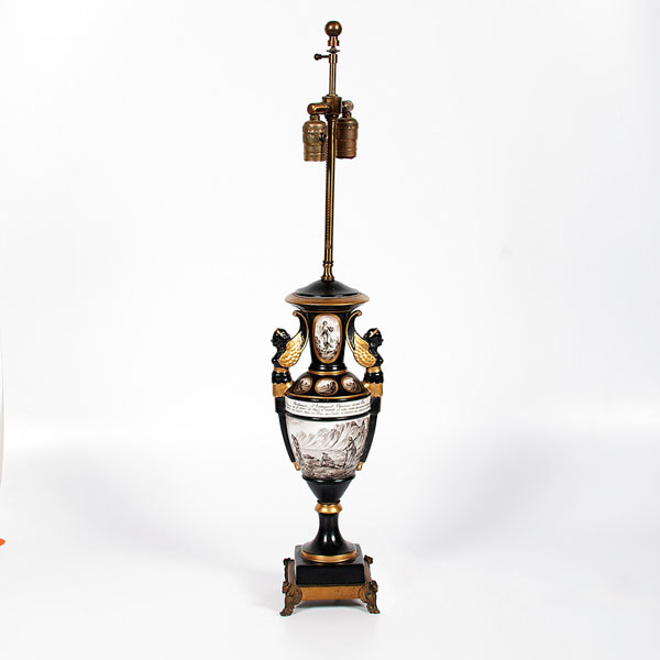 Appraisal: French early th century A porcelain table lamp the body