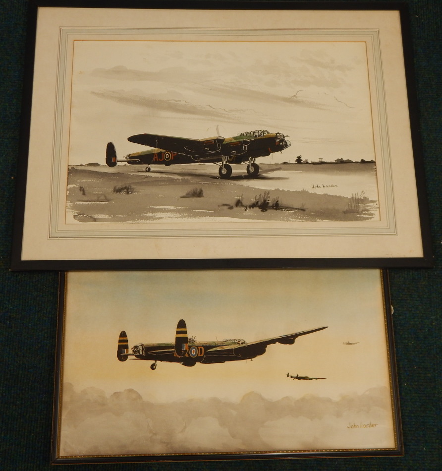 Appraisal: John Larder Lancaster bomber watercolour cm x cm and a