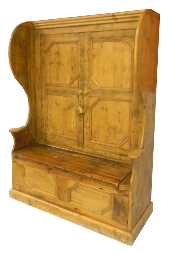 Appraisal: English pine bacon cupboard attached bench with hinged seat th