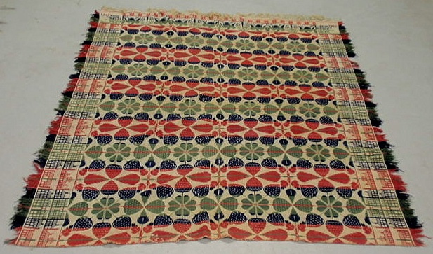 Appraisal: Jacquard coverlet red white and blue signed A Henning Suger