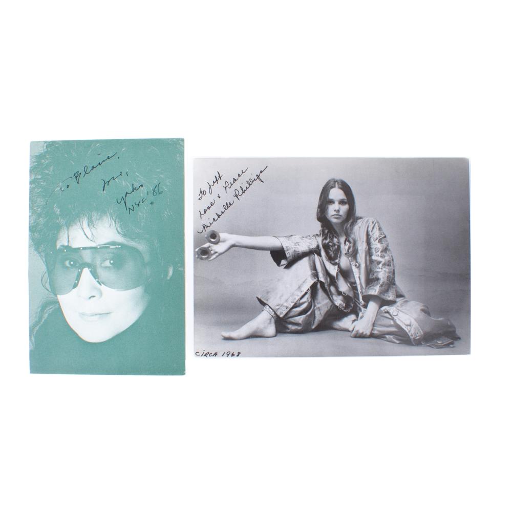 Appraisal: TWO AUTOGRAPHED CELEBRITY PHOTOGRAPHS YOKO ONO MICHELLE PHILLIPS OF THE