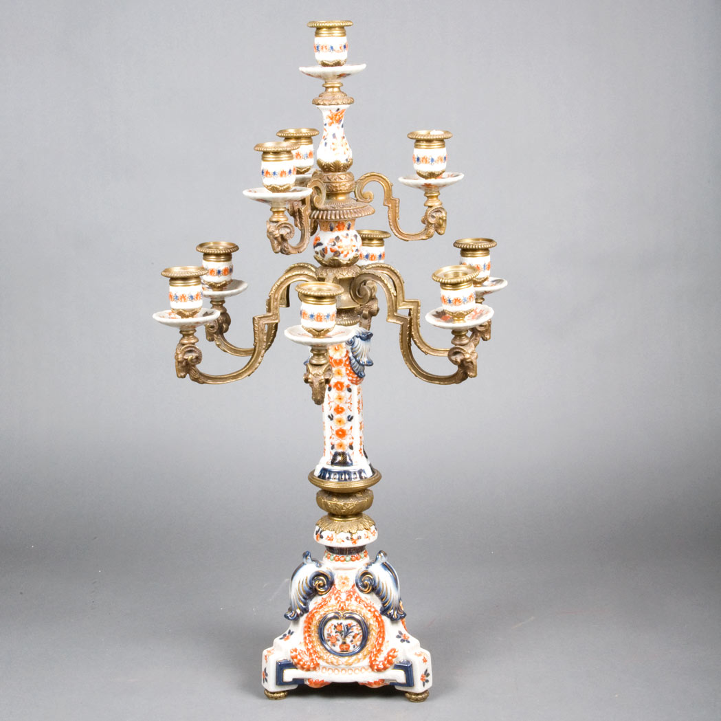 Appraisal: Pair of Rococo Style Gil-Metal Mounted Porcelain Ten-Light Candelabra Height