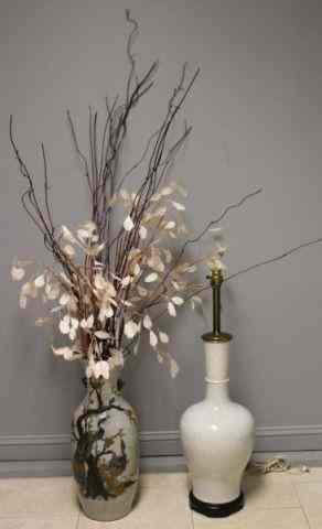 Appraisal: Midcentury Asian Style Table Lamp with EnameledFloral Decoration With a