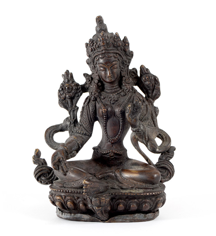 Appraisal: BRONZE SEATED BUDDHA Figure of a seated Buddha on lotus