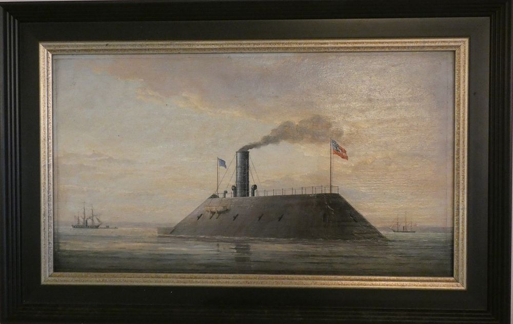 Appraisal: HW DAVIES CONFEDERATE IRONCLAD PAINTING th century oil painting on