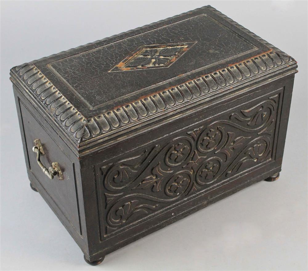 Appraisal: WILLIAM AND MARY STYLE WOOD BOX the hinged cover carved