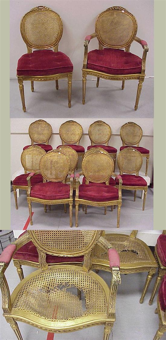 Appraisal: Ten French style gilt painted frame chairs ribbon crest caned